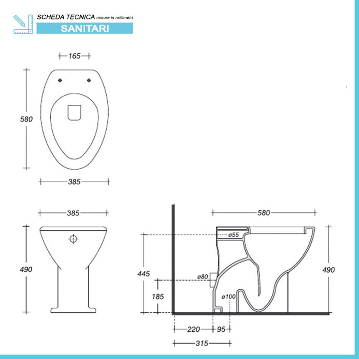 Coppia sanitari per anziani con scarico a terra e copriwc incluso