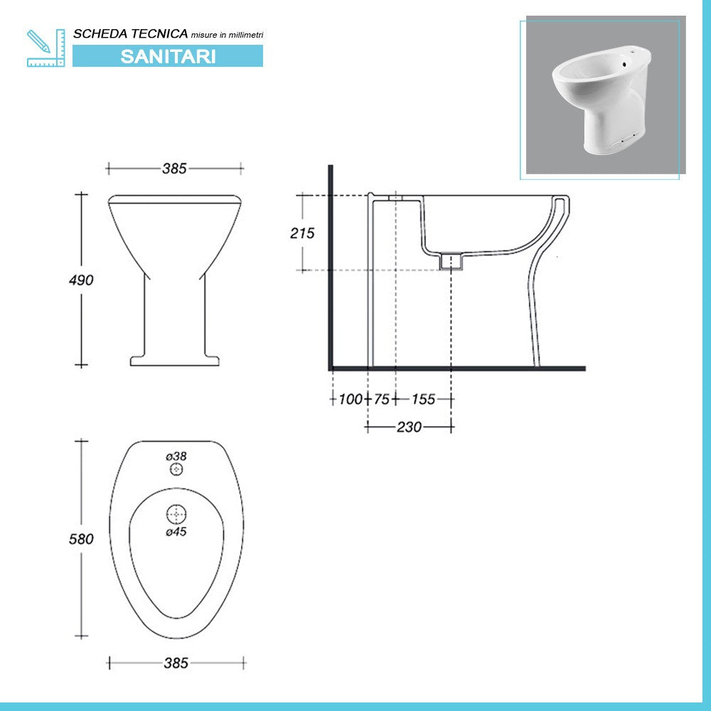 Coppia sanitari per anziani con scarico a terra e copriwc incluso