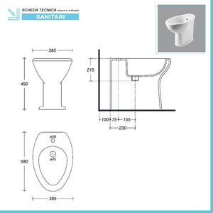 Coppia sanitari per disabili con apertura frontale e scarico a terra