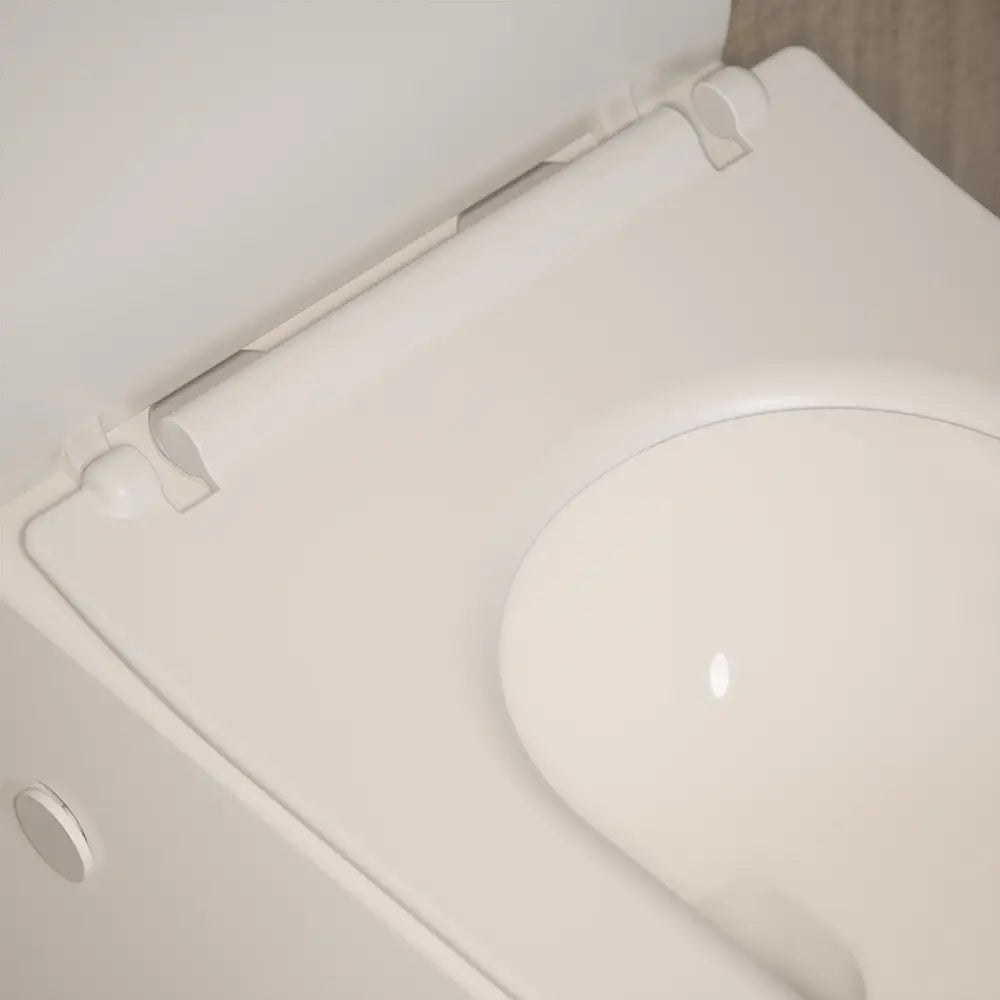Coppia di sanitari sospesi in ceramica bianco lucido vaso rimless con copriwc soft-close e bidet | Londra