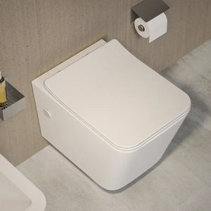 Coppia di sanitari sospesi in ceramica bianco lucido vaso rimless con copriwc soft-close e bidet | Londra