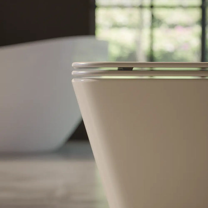 Coppia di sanitari sospesi in ceramica bianco lucido vaso rimless con copriwc soft-close e bidet | Londra