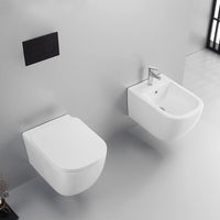 Coppia di sanitari sospesi in ceramica wc rimless + bidet bianco lucido e copri-wc soft-close | Lisbona