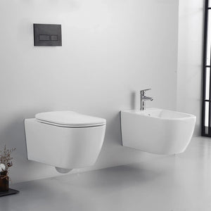 Coppia di sanitari sospesi in ceramica wc rimless + bidet bianco lucido e copri-wc soft-close | Lisbona