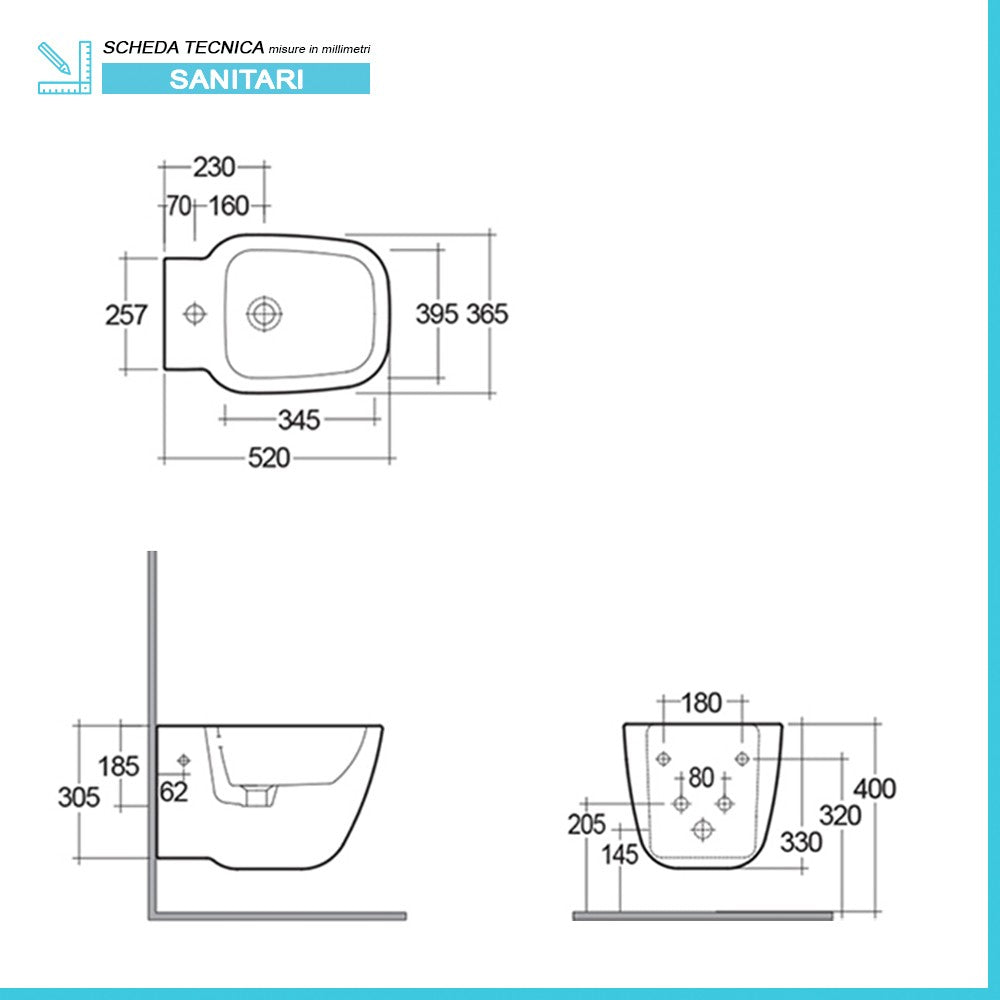 Coppia sanitari sospesi Rak serie One in ceramica con copriwc avvolgente