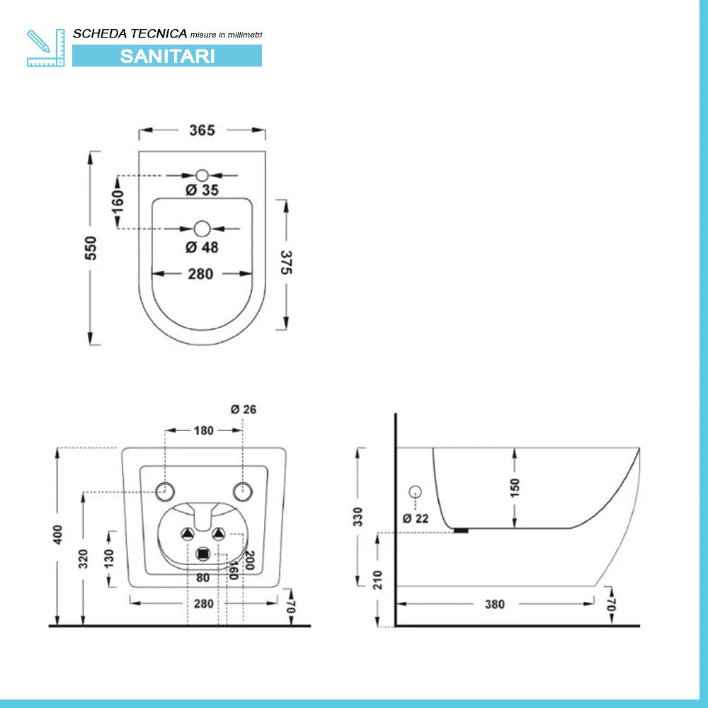 Coppia sanitari sospesi Rimless serie Tokyo con copriwc rallentato
