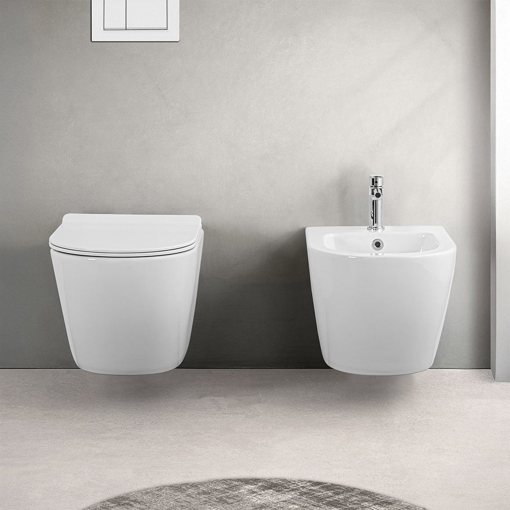 Coppia sanitari sospesi Rimless serie Tokyo con copriwc rallentato