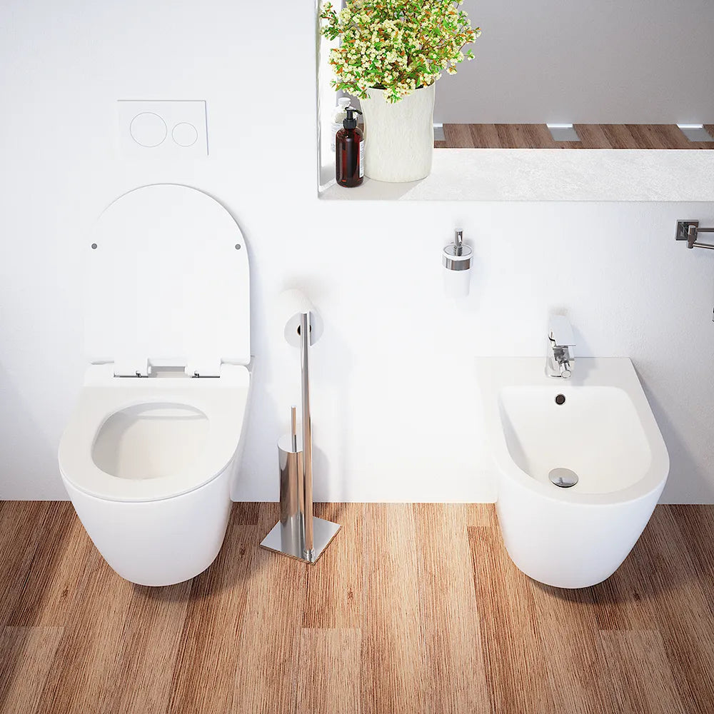 Sanitari sospesi in ceramica bianco lucido vaso rimless sedile soft-close e bidet | Sydney