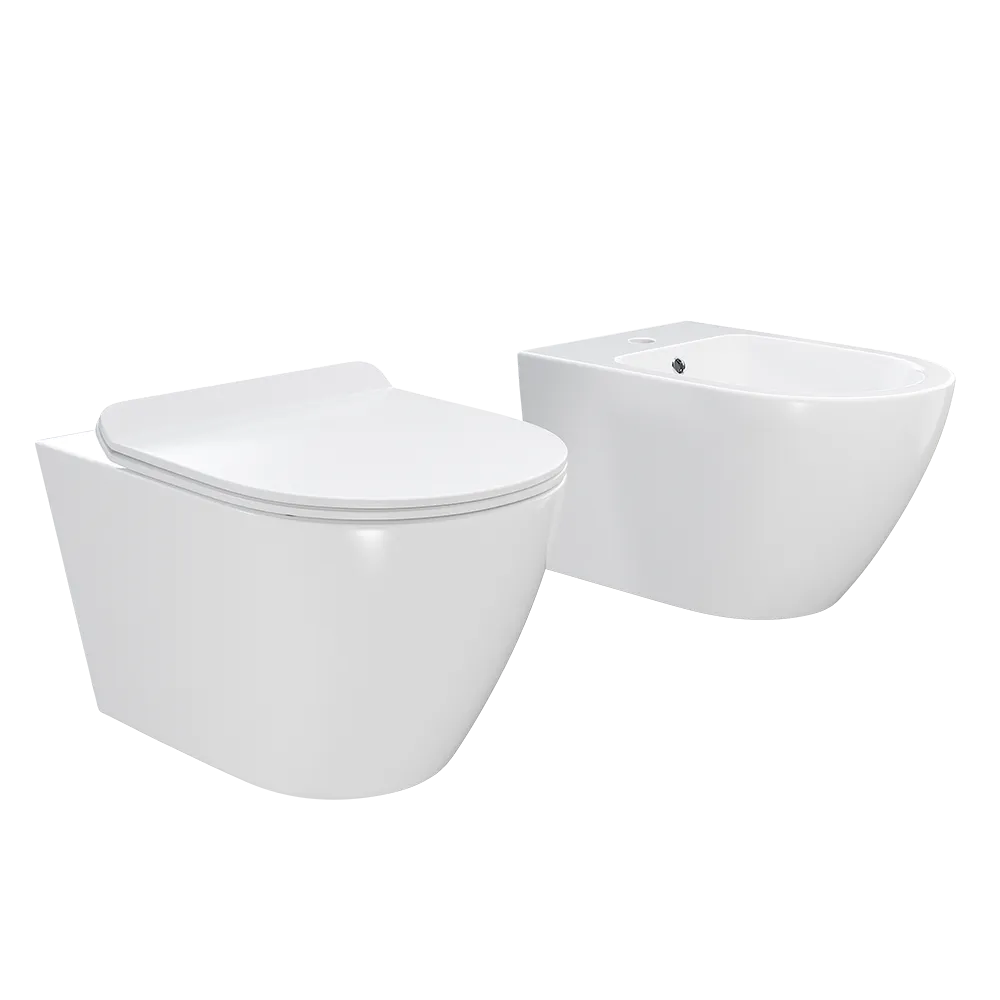 Sanitari sospesi in ceramica bianco lucido vaso rimless sedile soft-close e bidet | Sydney
