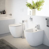 Sanitari filomuro in ceramica bianco lucido vaso tornado silent flush sedile soft-close e bidet | Sydney