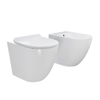 Sanitari filomuro in ceramica bianco lucido vaso tornado silent flush sedile soft-close e bidet | Sydney