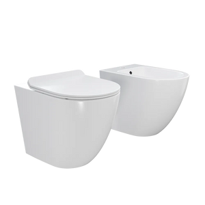Sanitari filomuro in ceramica bianco lucido vaso tornado silent flush sedile soft-close e bidet | Sydney