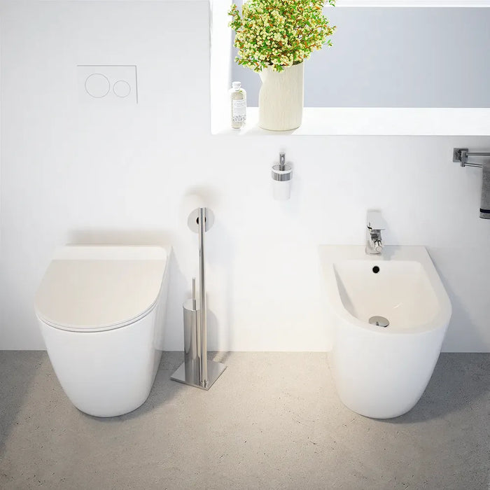 Sanitari filomuro in ceramica bianco lucido vaso tornado silent flush sedile soft-close e bidet | Sydney