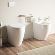 Coppia sanitari filomuro vaso rimless h 50 cm sedile soft-close e bidet | Roma Comfort