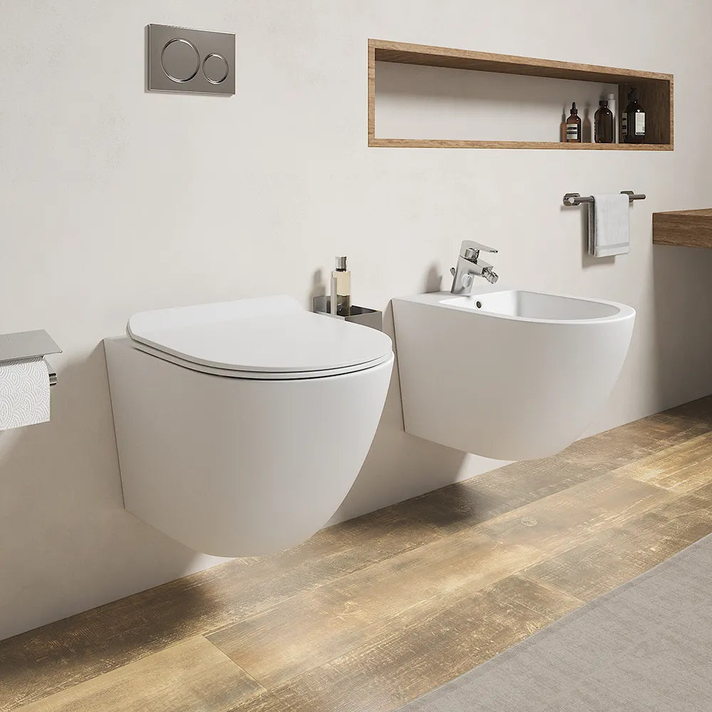 Sanitari sospesi in ceramica bianco opaco rimless sedile con chiusura rallentata | Parigi