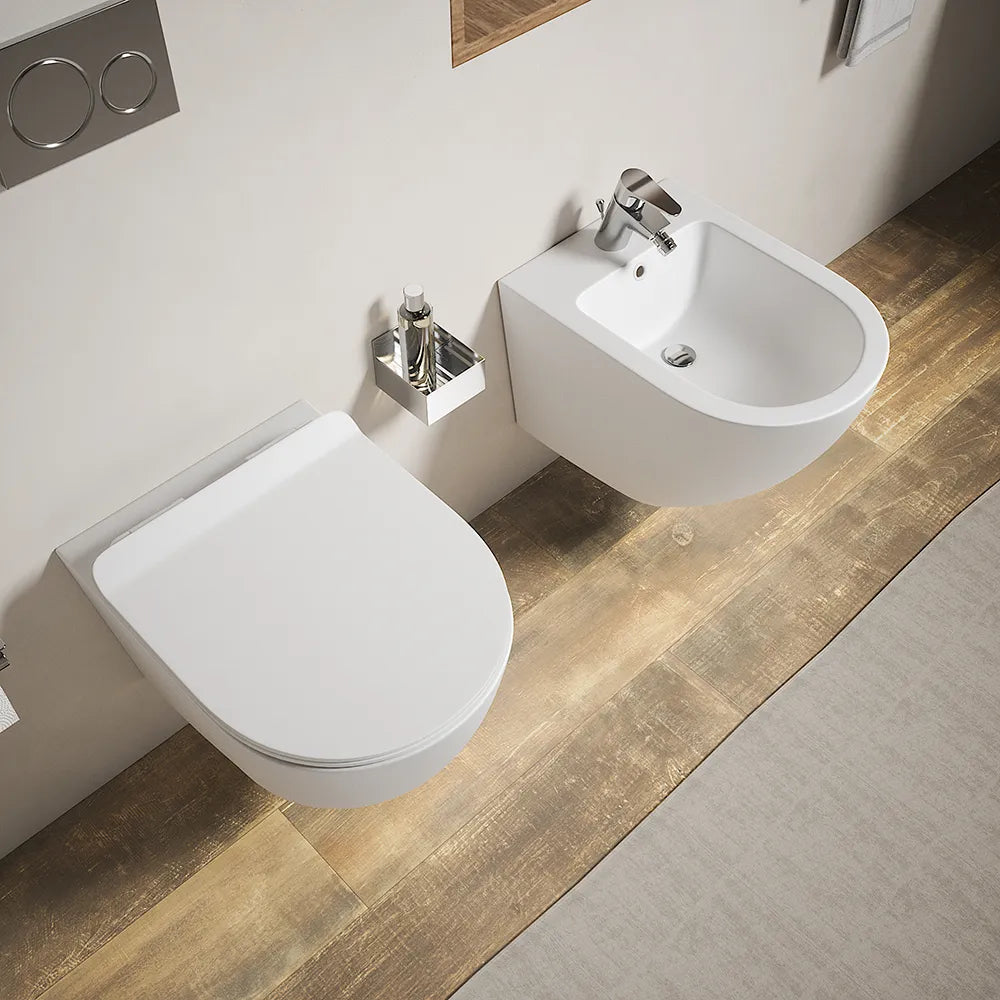 Sanitari sospesi in ceramica bianco opaco rimless sedile con chiusura rallentata | Parigi