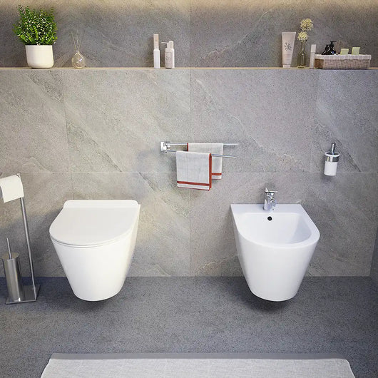 Sanitari sospesi in ceramica bianco lucido vaso rimless sedile soft-close e bidet | Barcellona