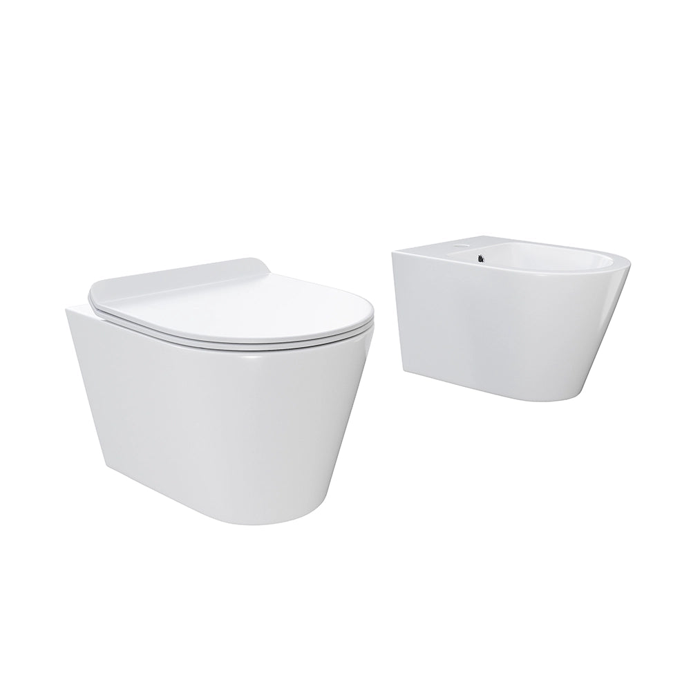 Sanitari sospesi in ceramica bianco lucido vaso rimless sedile soft-close e bidet | Barcellona