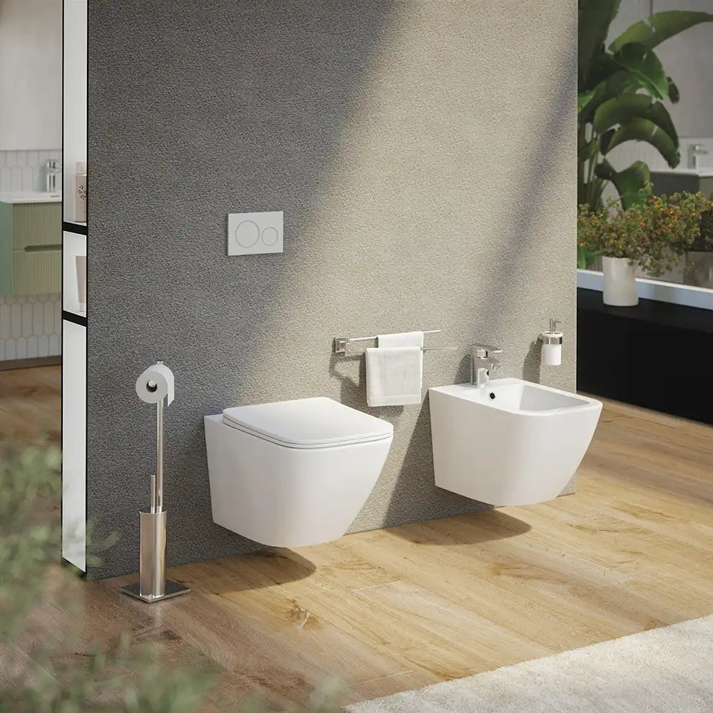 Sanitari sospesi in ceramica bianco lucido vaso rimless sedile soft-close e bidet | Venezia