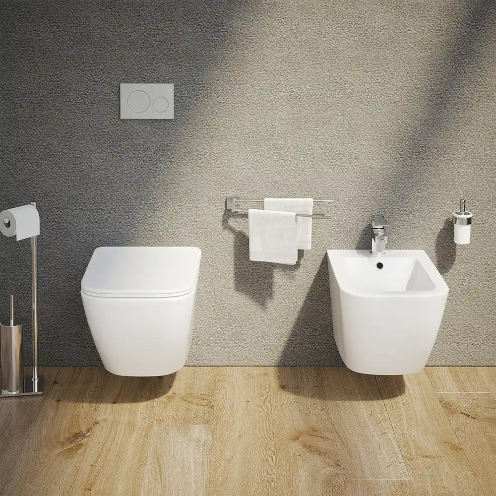 Sanitari sospesi in ceramica bianco lucido vaso rimless sedile soft-close e bidet | Venezia