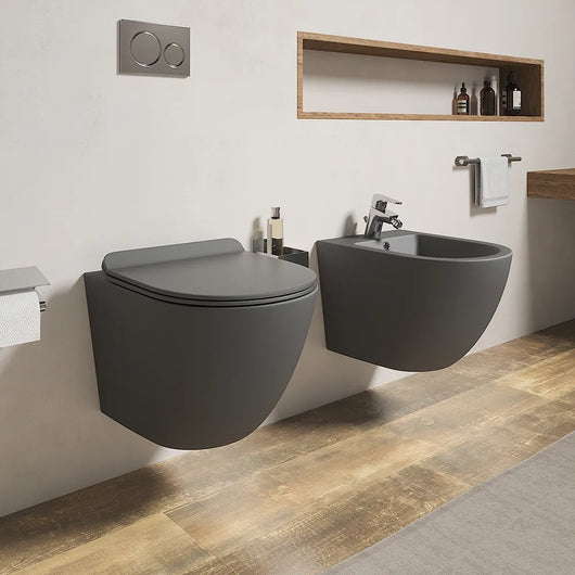 Sanitari sospesi in ceramica grigio opaco rimless sedile con chiusura rallentata | Parigi