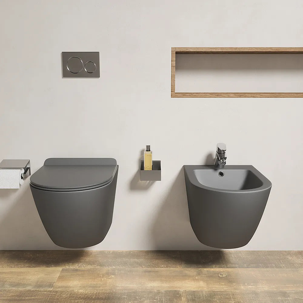 Sanitari sospesi in ceramica grigio opaco rimless sedile con chiusura rallentata | Parigi