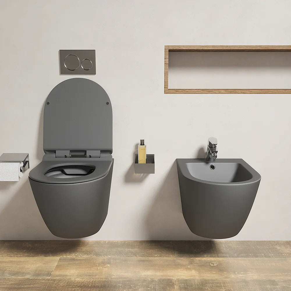 Sanitari sospesi in ceramica grigio opaco rimless sedile con chiusura rallentata | Parigi