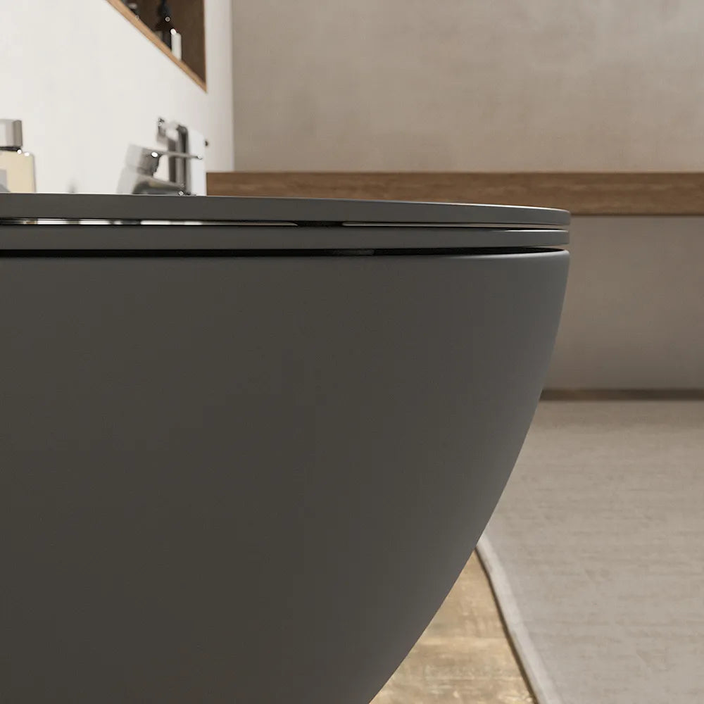 Sanitari sospesi in ceramica grigio opaco rimless sedile con chiusura rallentata | Parigi