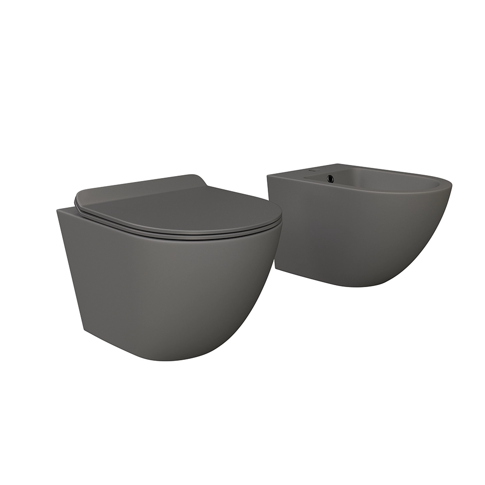 Sanitari sospesi in ceramica grigio opaco rimless sedile con chiusura rallentata | Parigi