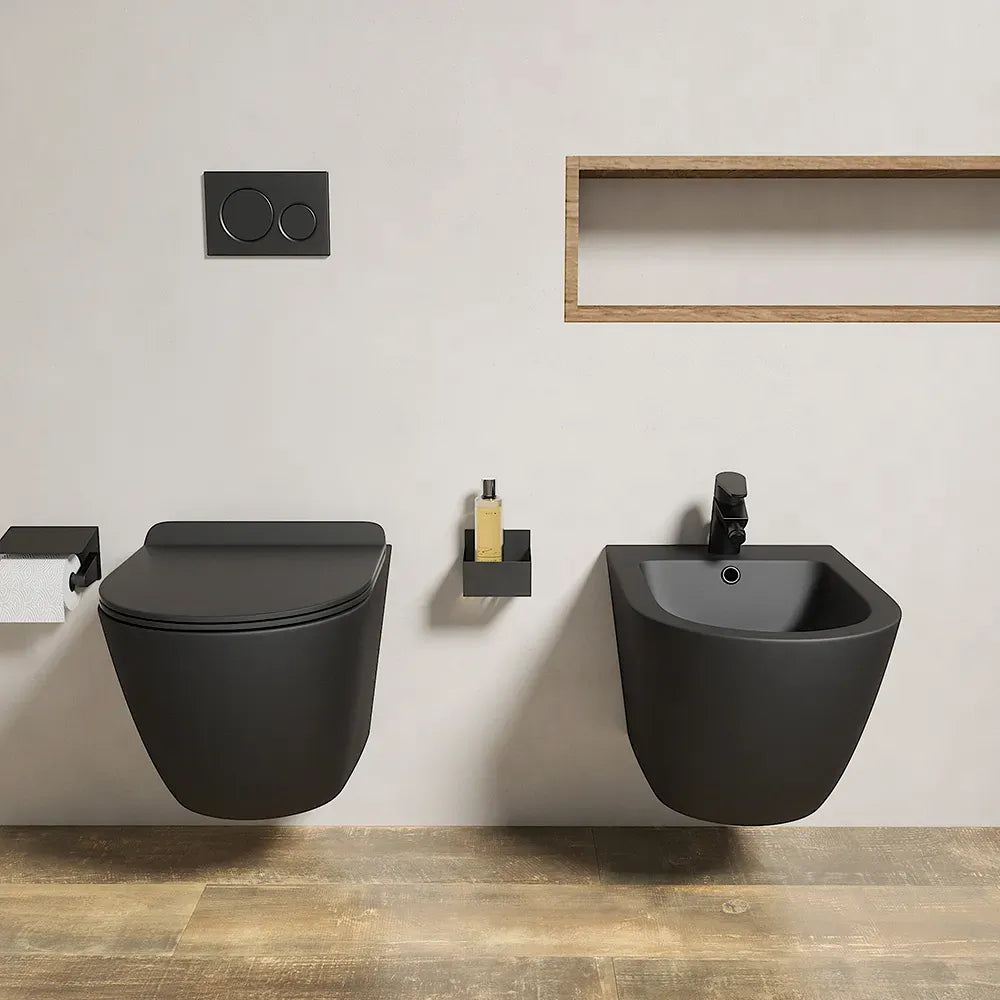 Sanitari sospesi in ceramica nero opaco rimless sedile con chiusura rallentata | Parigi