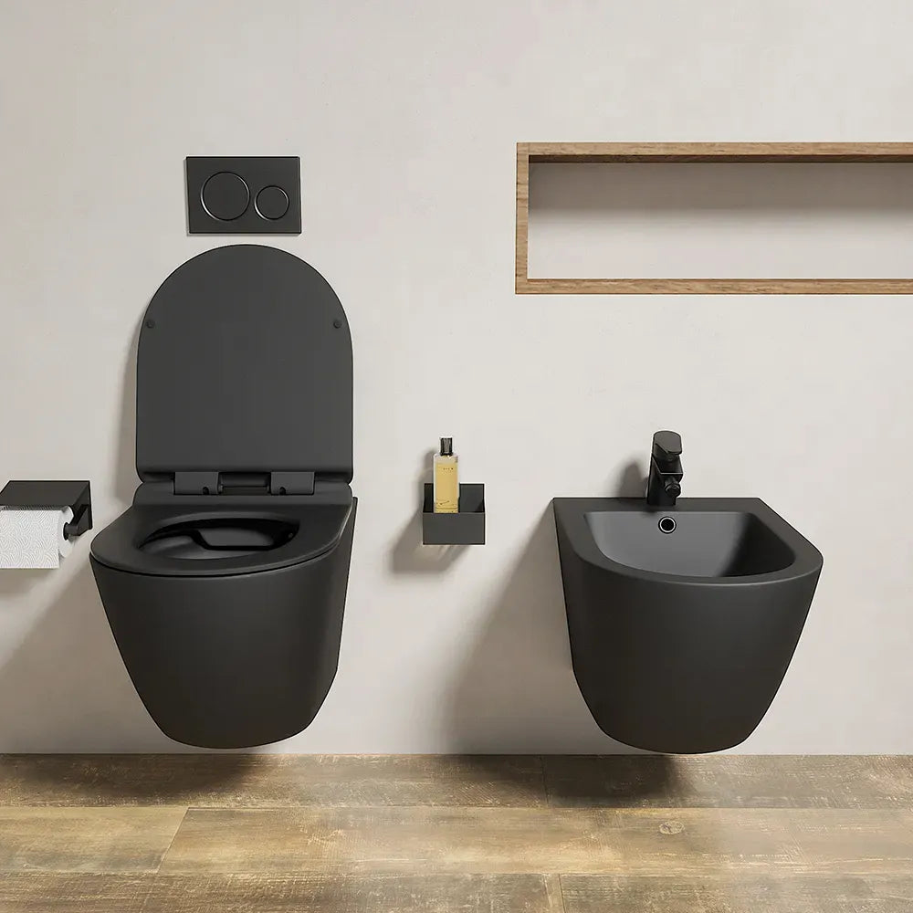 Sanitari sospesi in ceramica nero opaco rimless sedile con chiusura rallentata | Parigi