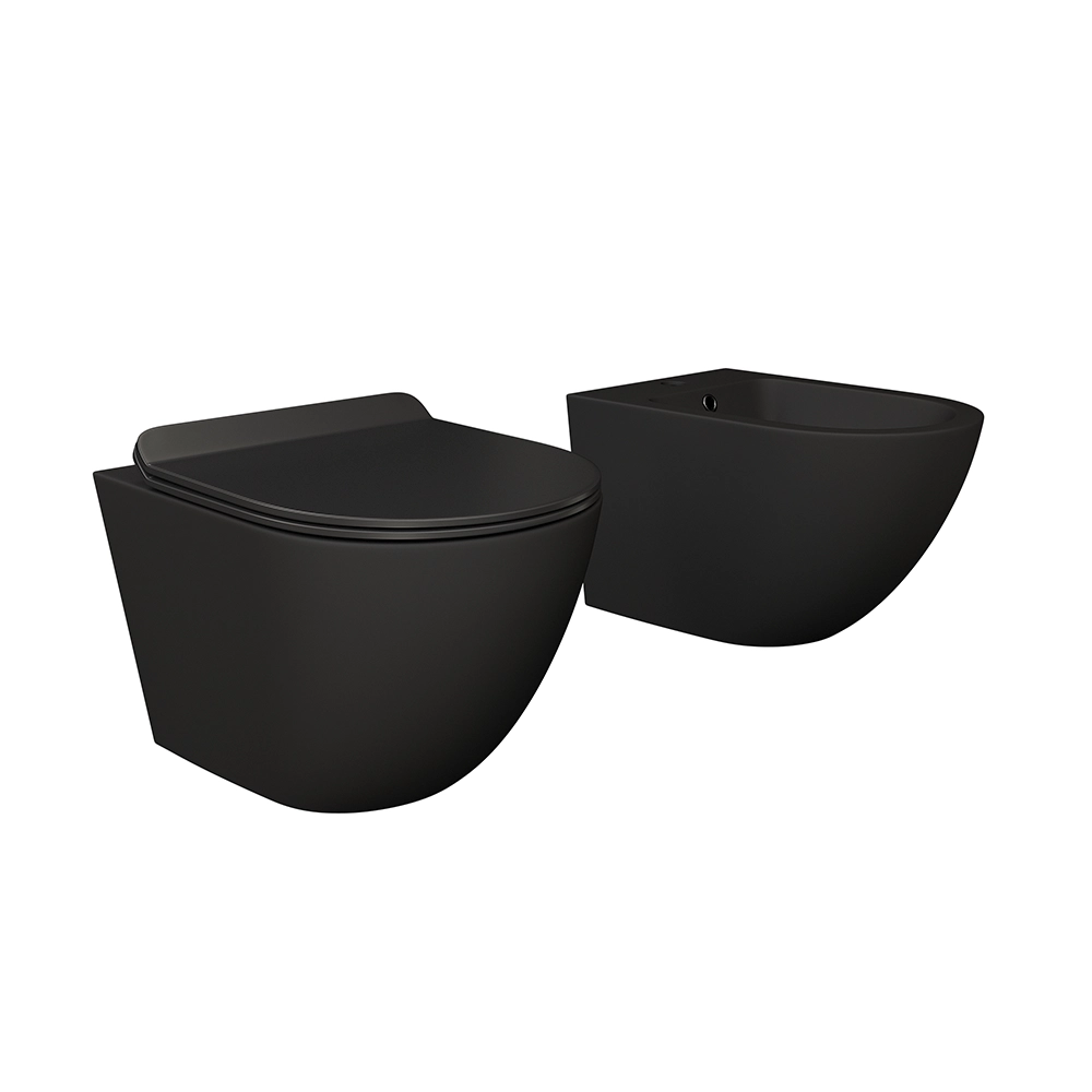 Sanitari sospesi in ceramica nero opaco rimless sedile con chiusura rallentata | Parigi