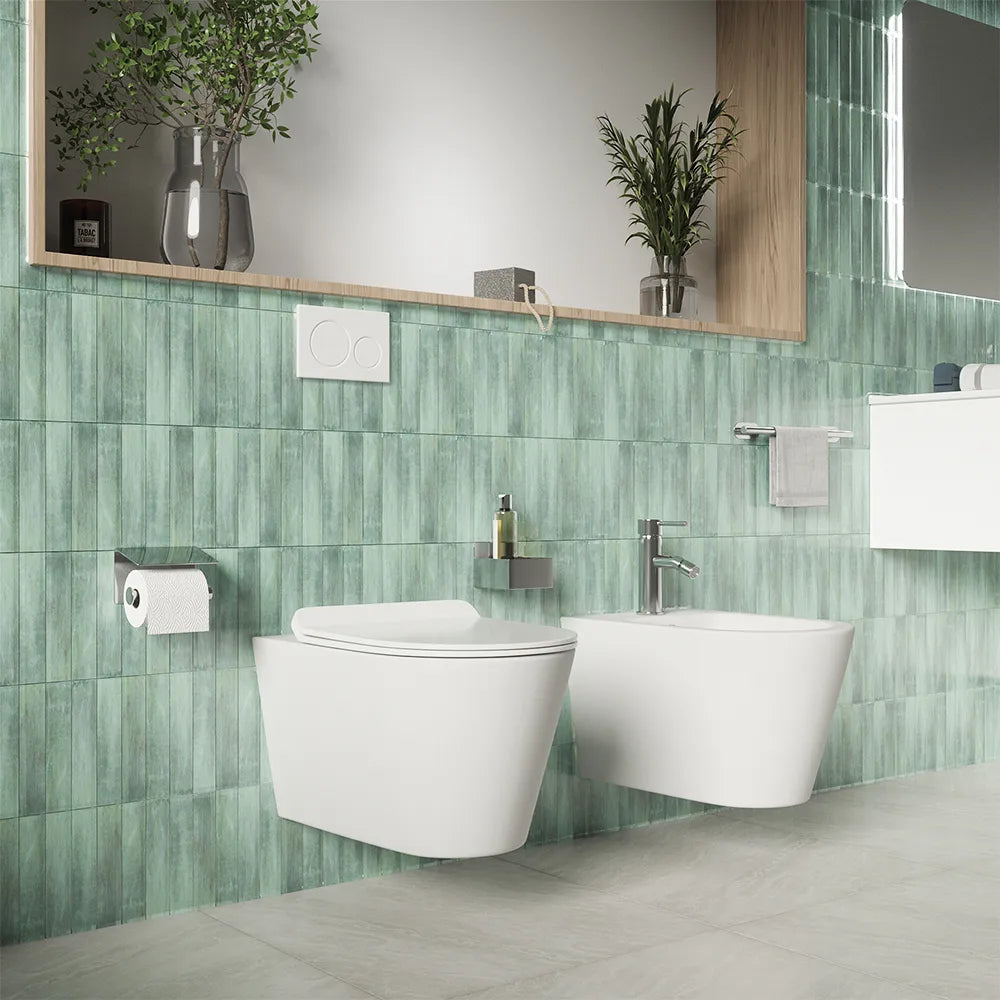 Sanitari sospesi in ceramica bianco lucido vaso rimless sedile soft-close e bidet | Rio