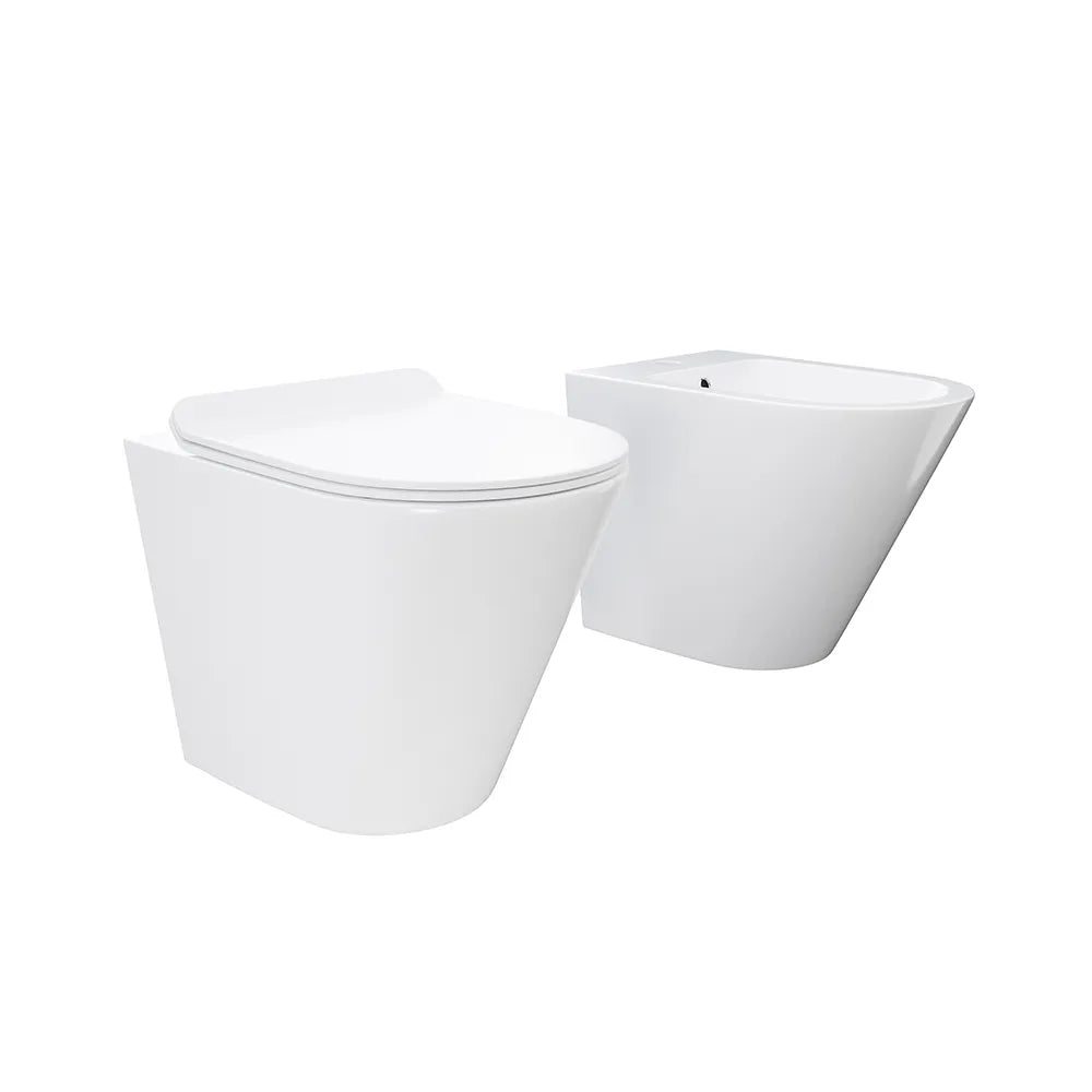 Sanitari sospesi in ceramica bianco lucido vaso rimless sedile soft-close e bidet | Rio