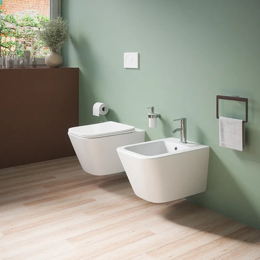 Sanitari sospesi in ceramica bianco lucido vaso rimless sedile soft-close e bidet | Kyoto