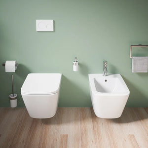 Sanitari sospesi in ceramica bianco lucido vaso rimless sedile soft-close e bidet | Kyoto