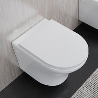 Sanitari sospesi rimless in ceramica bianco lucido: vaso bidet e copriwc soft-close | Nassau