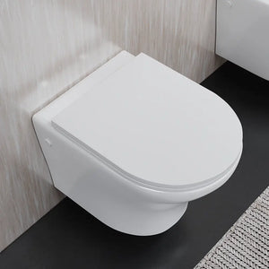 Sanitari sospesi rimless in ceramica bianco lucido: vaso bidet e copriwc soft-close | Nassau