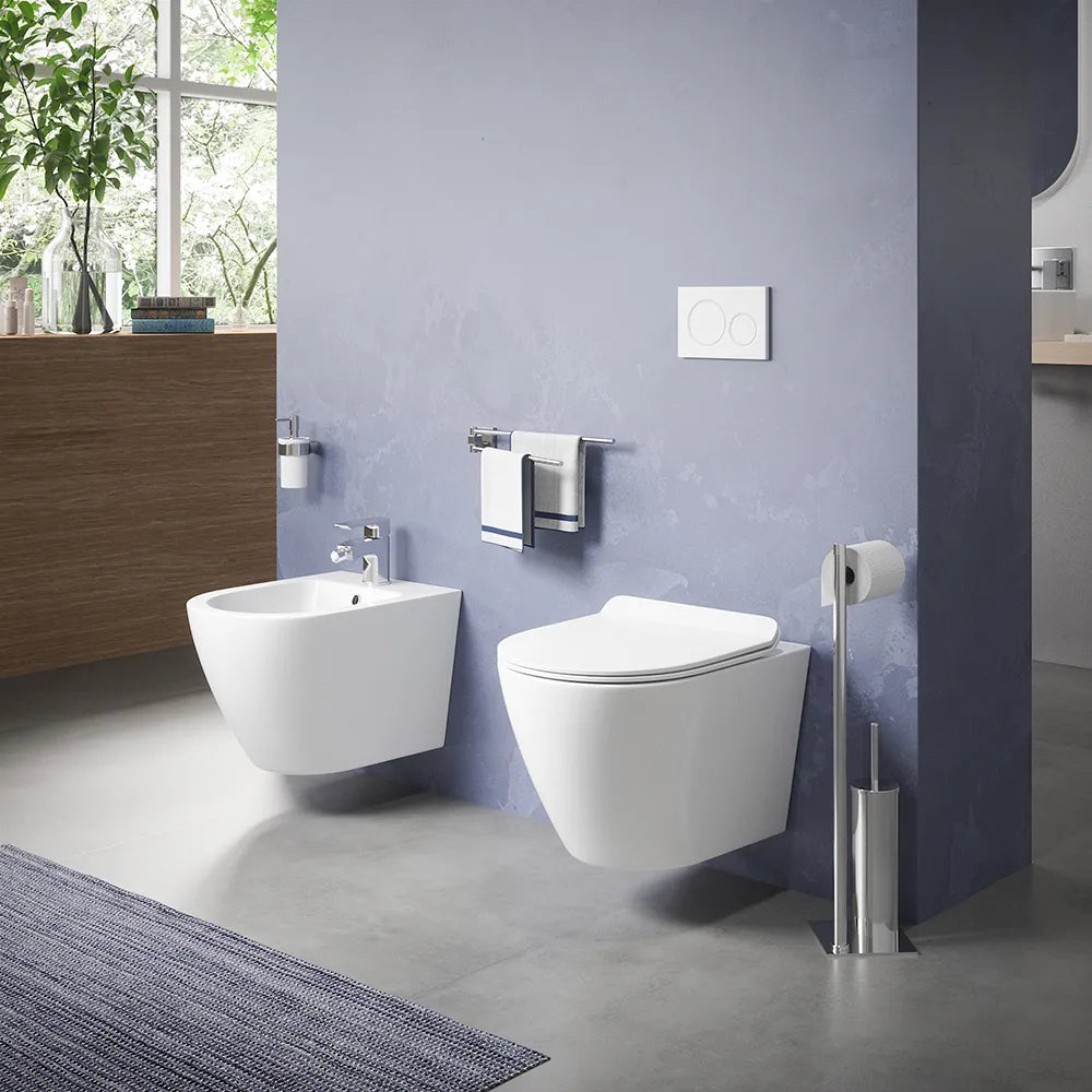 Sanitari sospesi in ceramica bianco lucido vaso tornado silent flush sedile soft-close e bidet | Parigi