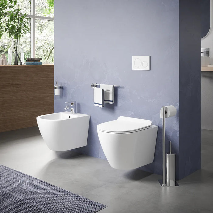 Sanitari sospesi in ceramica bianco lucido vaso tornado silent flush sedile soft-close e bidet | Parigi