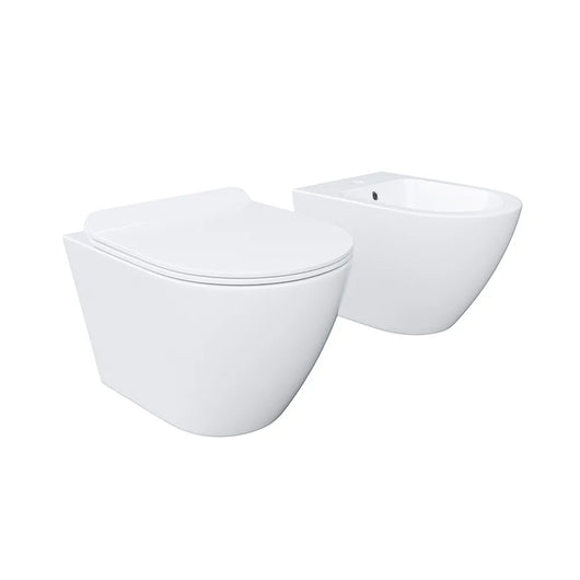 Sanitari sospesi in ceramica bianco lucido vaso tornado silent flush sedile soft-close e bidet | Parigi