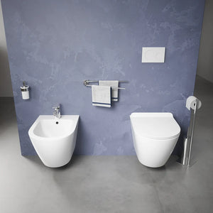 Sanitari sospesi in ceramica bianco lucido vaso tornado silent flush sedile soft-close e bidet | Parigi