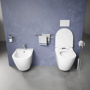Sanitari sospesi in ceramica bianco lucido vaso tornado silent flush sedile soft-close e bidet | Parigi