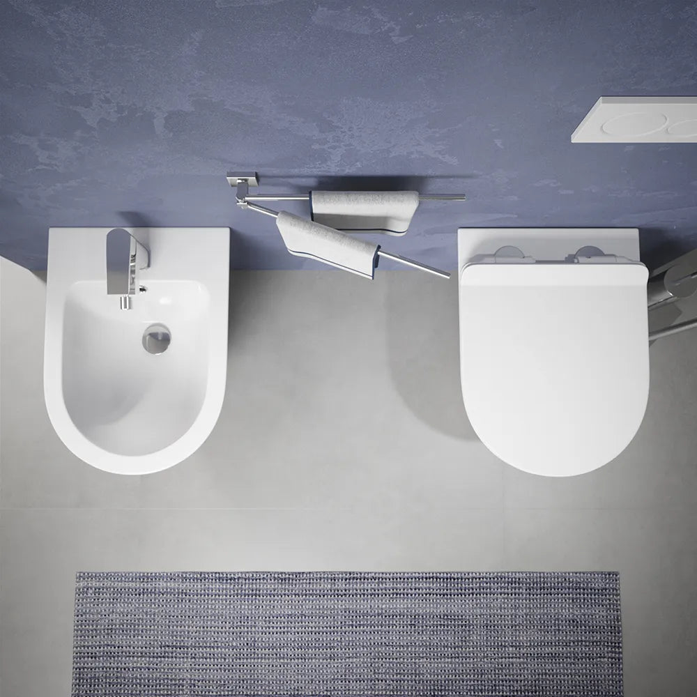 Sanitari sospesi in ceramica bianco lucido vaso tornado silent flush sedile soft-close e bidet | Parigi