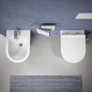 Sanitari sospesi in ceramica bianco lucido vaso tornado silent flush sedile soft-close e bidet | Parigi