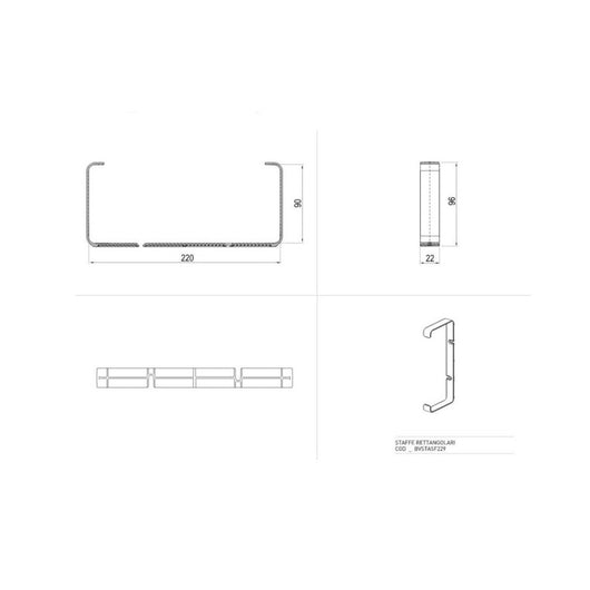 Coppia staffe fissaggio 22x90 per tubo rettangolare di aspirazione cappa BV229