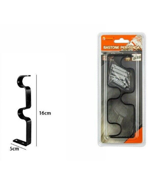 Coppia Staffe In Metallo Doppio Per Supporto Bastone Tende Tenda Nera 66422         