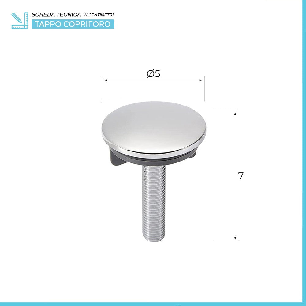 Coppia tappi copriforo 47 mm in acciaio cromato per lavabo e bidet