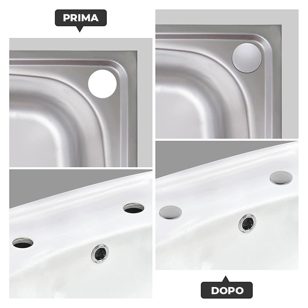 Coppia tappi copriforo 47 mm in acciaio cromato per lavabo e bidet