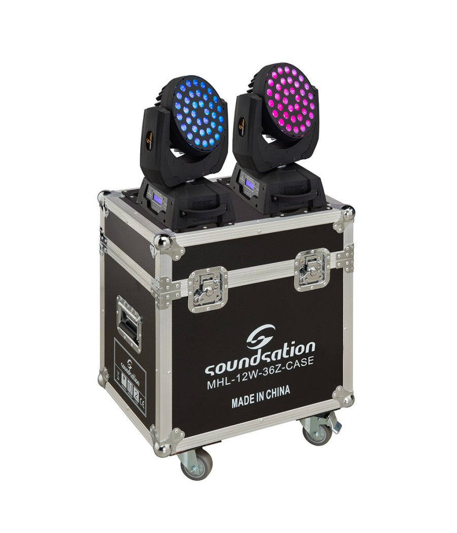 Coppia Testa Mobile Wash Led 36x12w 18w Rgbw A Uv Flight Case Powercon Ganci Dmx         